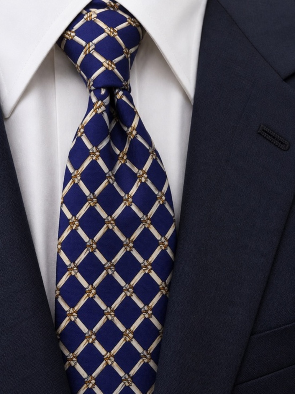 Polo Ralph Lauren Silk Tie Blue Bamboo Rope Lattice Geometric Pattern USA Made